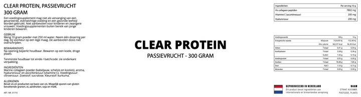 Clear Protein, Passievrucht - 300 Gram - YOURGYMLABEL