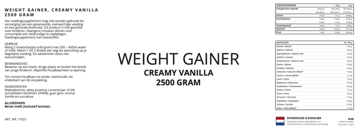 Weight Gainer, Vanille - 2500 Gram - YOURGYMLABEL