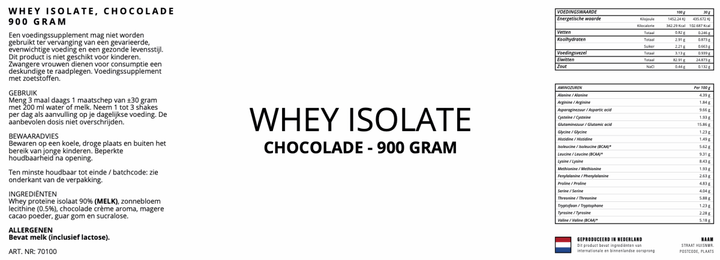 Whey Isolate 90%, Chocolade - 900 Gram - YOURGYMLABEL