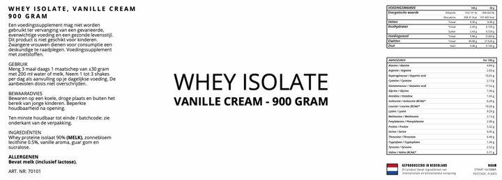 Whey Isolate 90%, Vanille - 900 Gram - YOURGYMLABEL