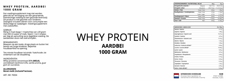 Whey Proteïne 80%, Aardbei - 1000 Gram - YOURGYMLABEL