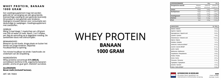 Whey Proteïne 80%, Banaan - 1000 Gram - YOURGYMLABEL