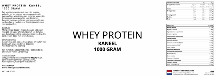 Whey Proteïne 80%, Kaneel - 1000 Gram - YOURGYMLABEL