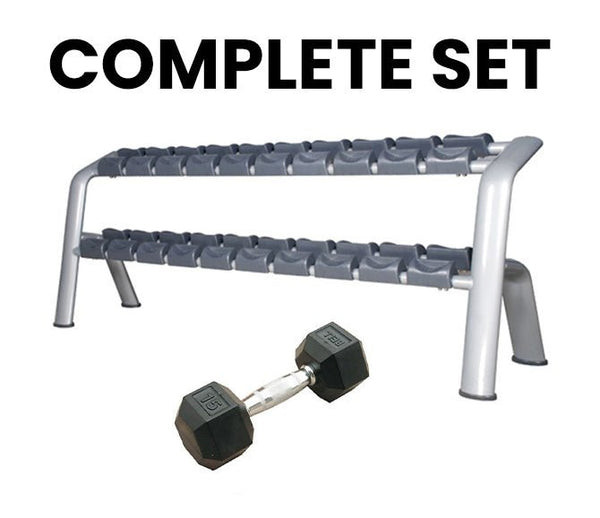 3 Dumbbell Racks + Complete Rubber Hex Dumbbells set - YOURGYMLABEL