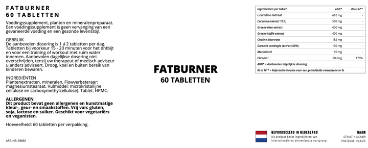 Fatburner - 60 Tabletten - YOURGYMLABEL